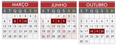 Calendário de 2017 do curso de martelinho de ouro da V8 Brasil